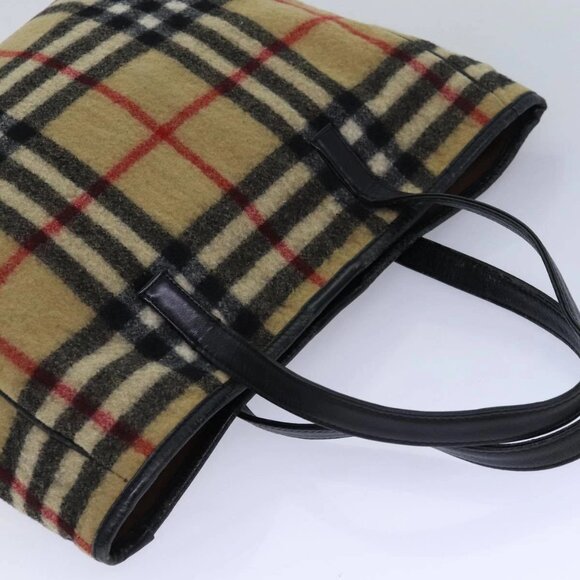 BURBERRY Nova Check Blue Label Shoulder Bag Wool Beige Silver Auth - Picture 6 of 16